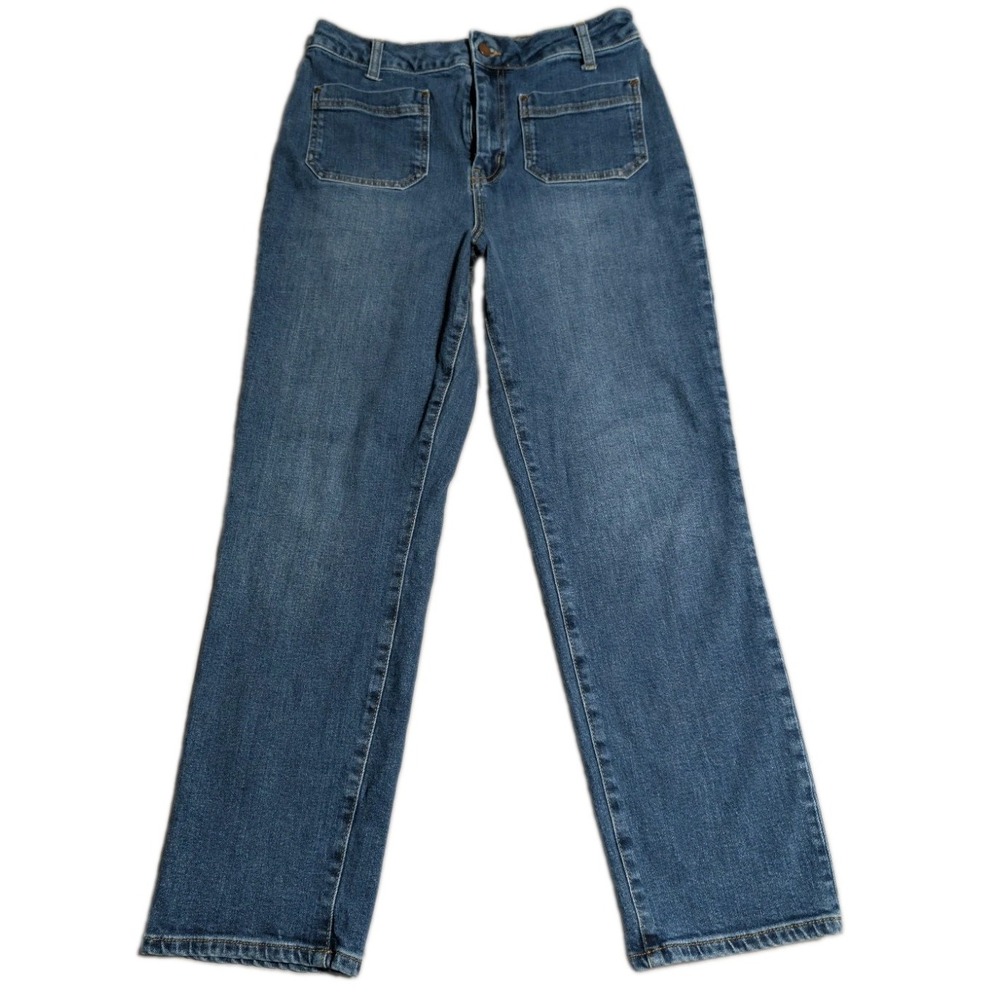 Boden Straight Jeans Womens 8 Blue Mid Rise Stretch Patch Pocket Denim